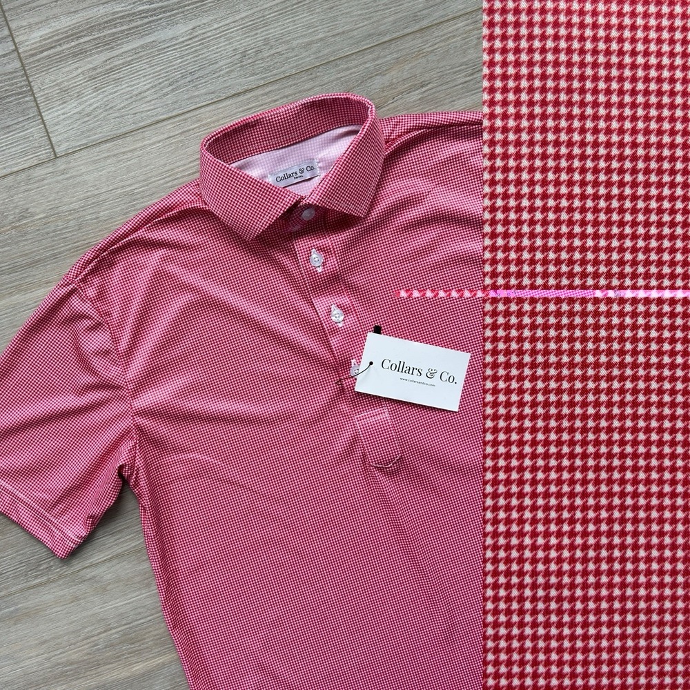 NWT Collars and Co Dress‎ Collar Polo Shirt Men Small Red Houndstooth